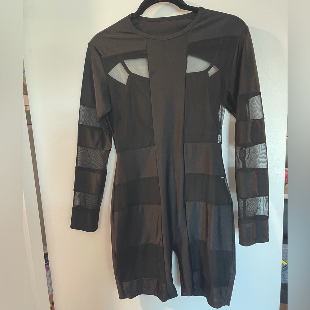 Mesh long sleeve/ long shorts bodysuit